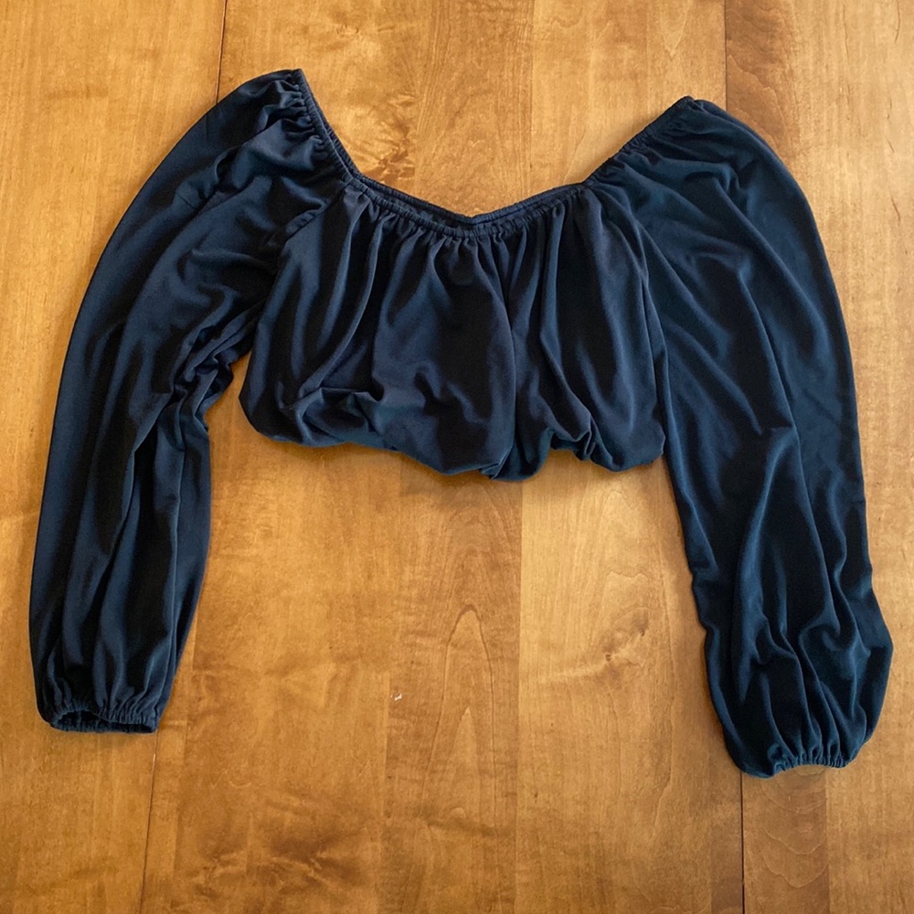 Forever 21 Black Crop Long Sleeve On/Off-the-shoulder Top